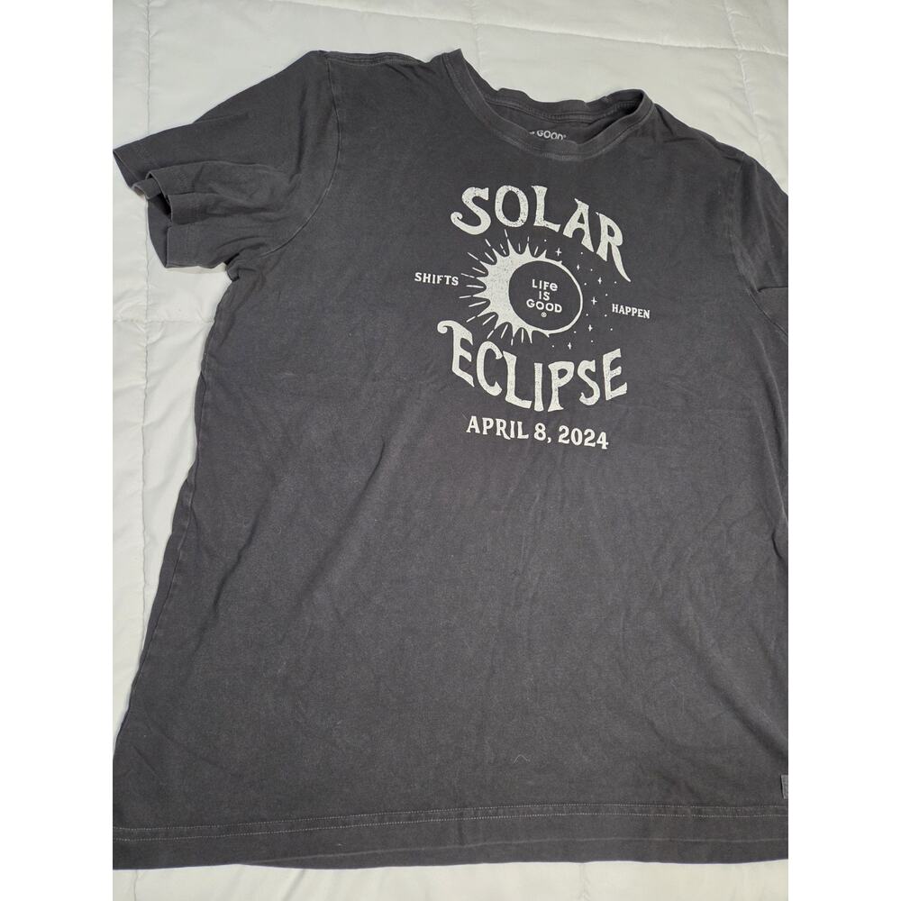 Life is Good Total Solar Eclipse Long Sleeve Crusher Tee Sz XL Black Women Hikin - Picture 2 of 9